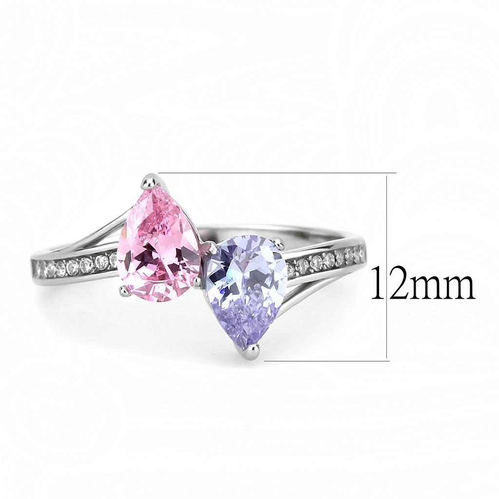 MADA270 - High polished (no plating) Stainless Steel Ring with AAA Grade CZ  in Multi Color