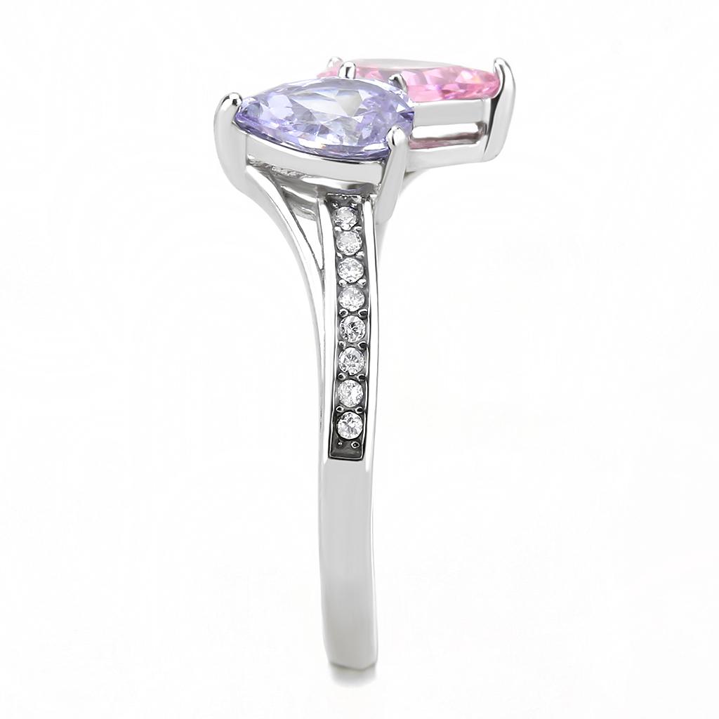 MADA270 - High polished (no plating) Stainless Steel Ring with AAA Grade CZ  in Multi Color