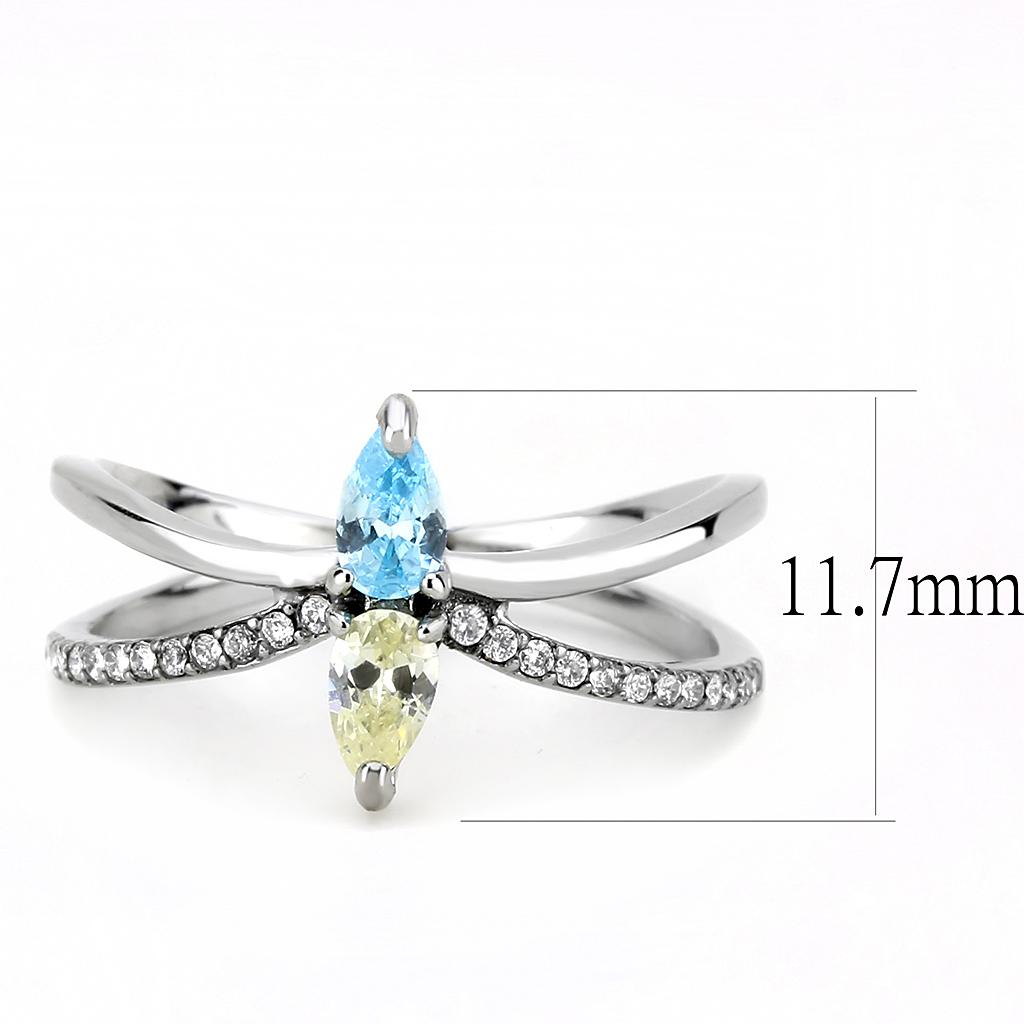MADA271 - High polished (no plating) Stainless Steel Ring with AAA Grade CZ  in Multi Color