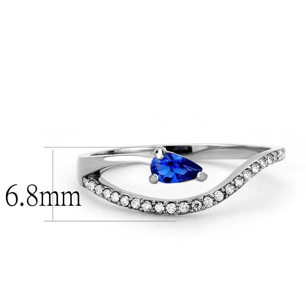 MADA273 - High polished (no plating) Stainless Steel Ring with Synthetic Spinel in London Blue