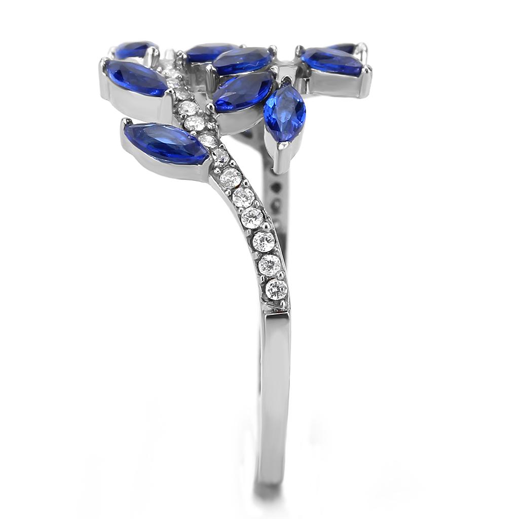 MADA274 - High polished (no plating) Stainless Steel Ring with Synthetic Spinel in London Blue