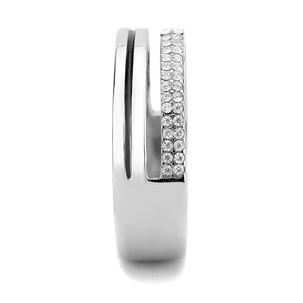 MADA275 - High polished (no plating) Stainless Steel Ring with AAA Grade CZ  in Clear