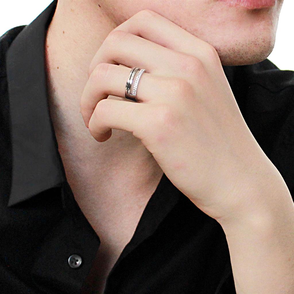 MADA275 - High polished (no plating) Stainless Steel Ring with AAA Grade CZ  in Clear