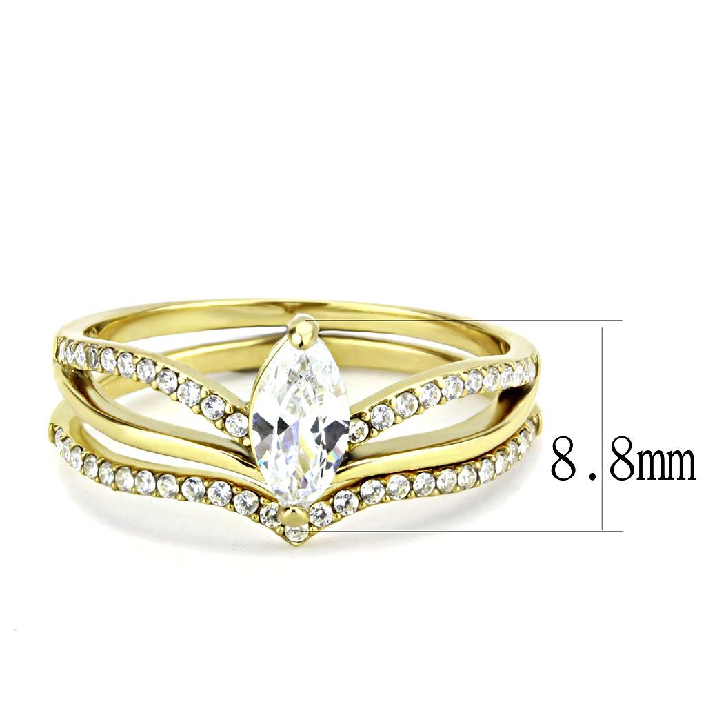 MADA276 - IP Gold(Ion Plating) Stainless Steel Ring with AAA Grade CZ  in Clear