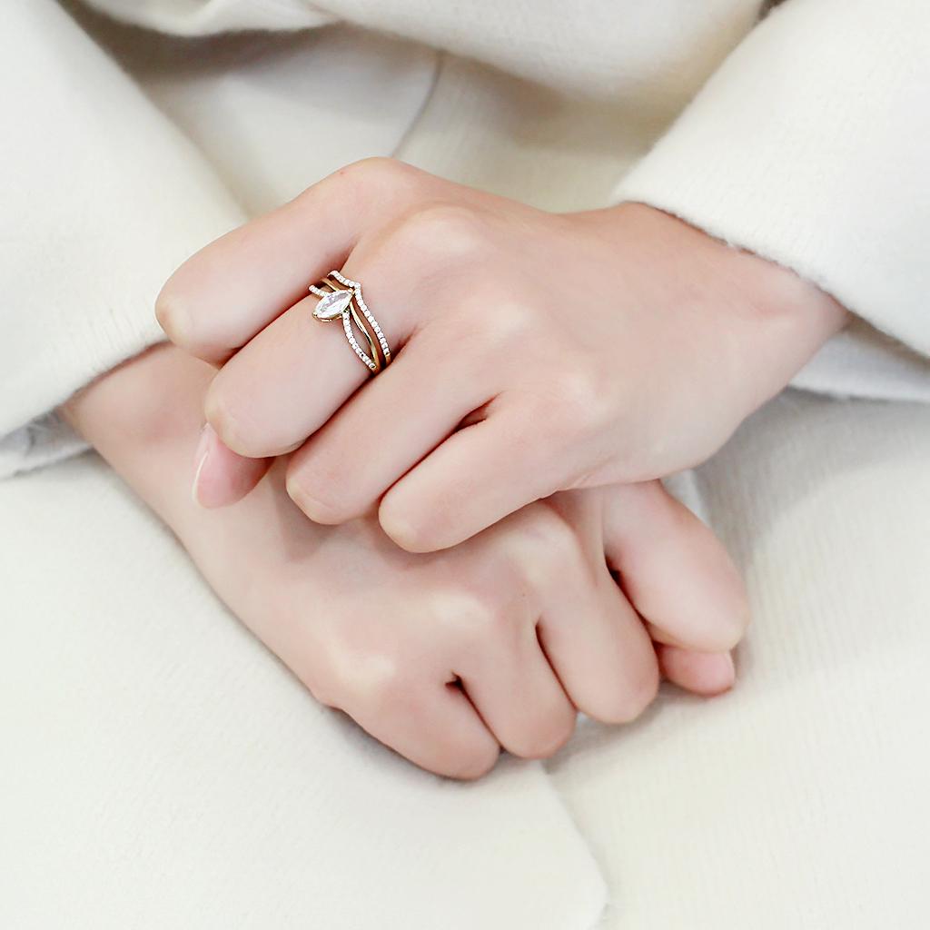 MADA276 - IP Gold(Ion Plating) Stainless Steel Ring with AAA Grade CZ  in Clear