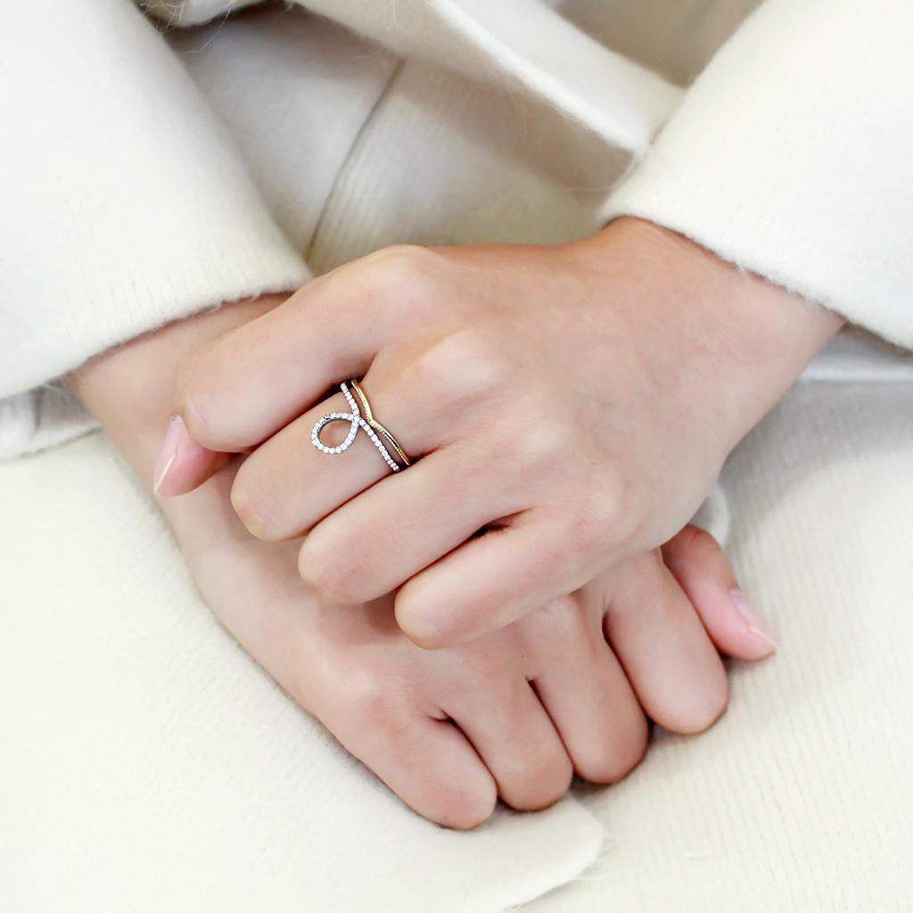 MADA278 - Two-Tone IP Gold (Ion Plating) Stainless Steel Ring with AAA Grade CZ  in Clear