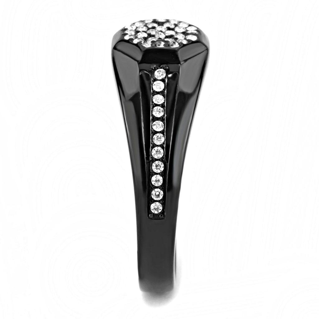 MADA282 - IP Black(Ion Plating) Stainless Steel Ring with AAA Grade CZ  in Clear