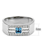 MADA283 - High polished (no plating) Stainless Steel Ring with Top Grade Crystal  in Sea Blue