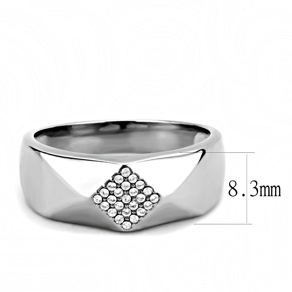 MADA288 - High polished (no plating) Stainless Steel Ring with AAA Grade CZ  in Clear