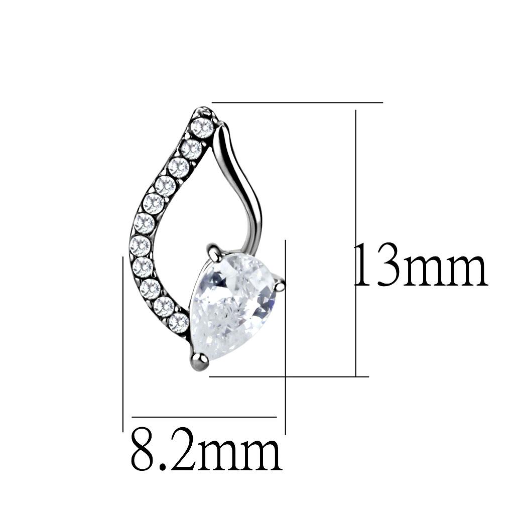 MADA290 - High polished (no plating) Stainless Steel Earrings with AAA Grade CZ  in Clear
