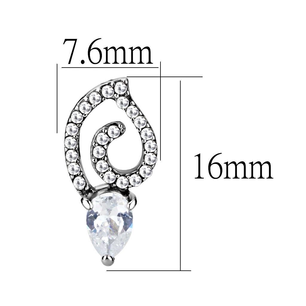 MADA291 - High polished (no plating) Stainless Steel Earrings with AAA Grade CZ  in Clear