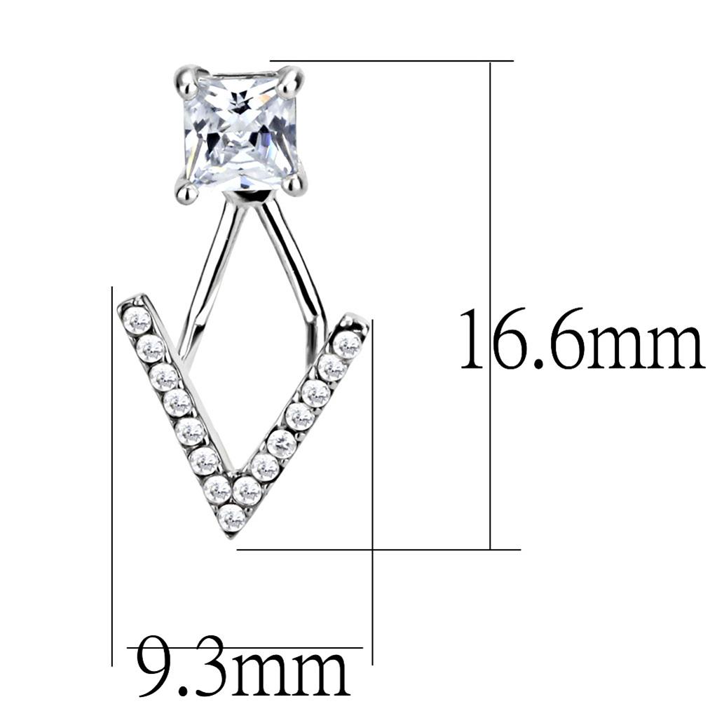 MADA292 - High polished (no plating) Stainless Steel Earrings with AAA Grade CZ  in Clear