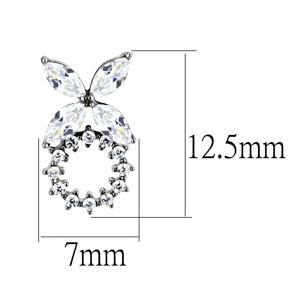 MADA296 - High polished (no plating) Stainless Steel Earrings with AAA Grade CZ  in Clear