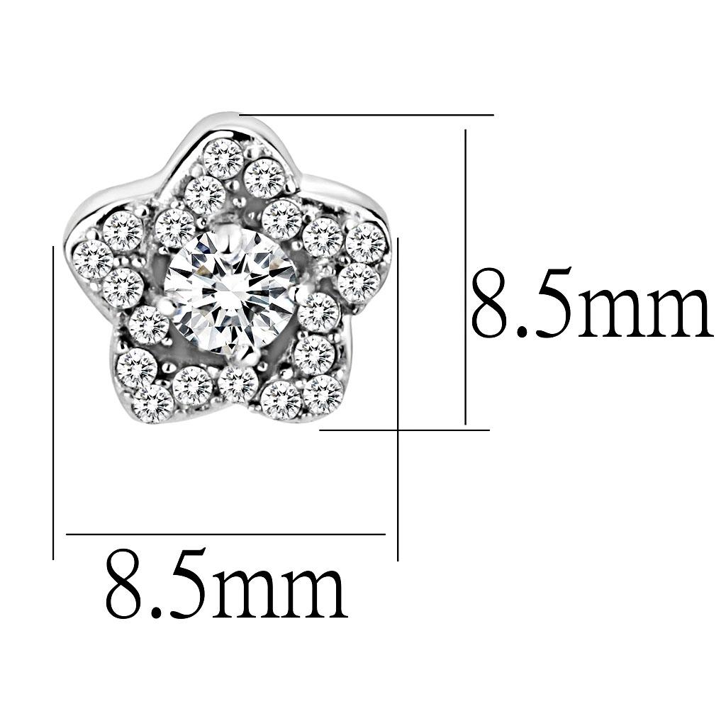 MADA297 - High polished (no plating) Stainless Steel Earrings with AAA Grade CZ  in Clear