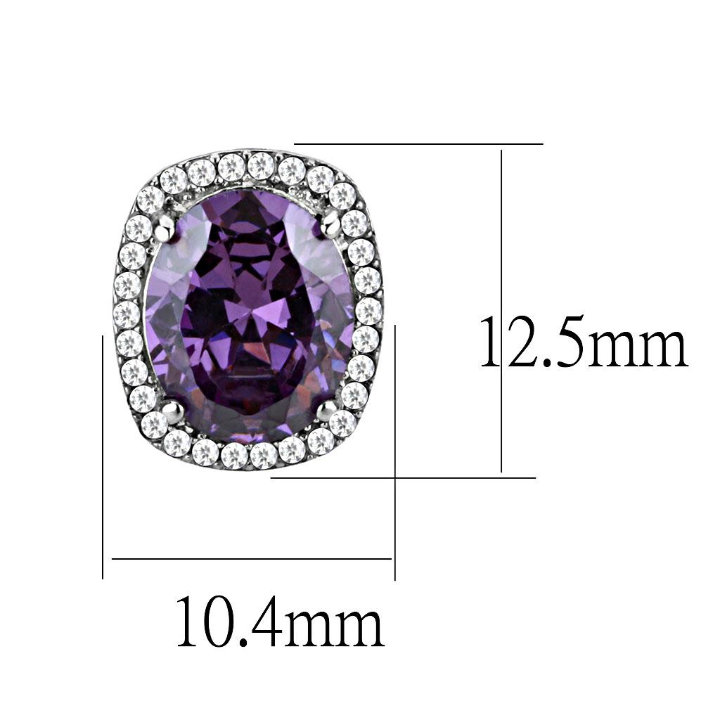 MADA298 - High polished (no plating) Stainless Steel Earrings with AAA Grade CZ  in Amethyst