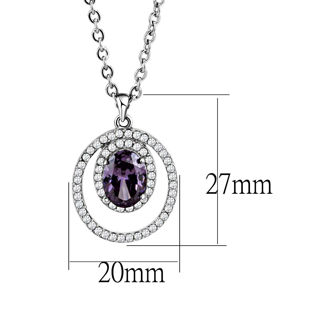 MADA300 - High polished (no plating) Stainless Steel Chain Pendant with AAA Grade CZ  in Amethyst