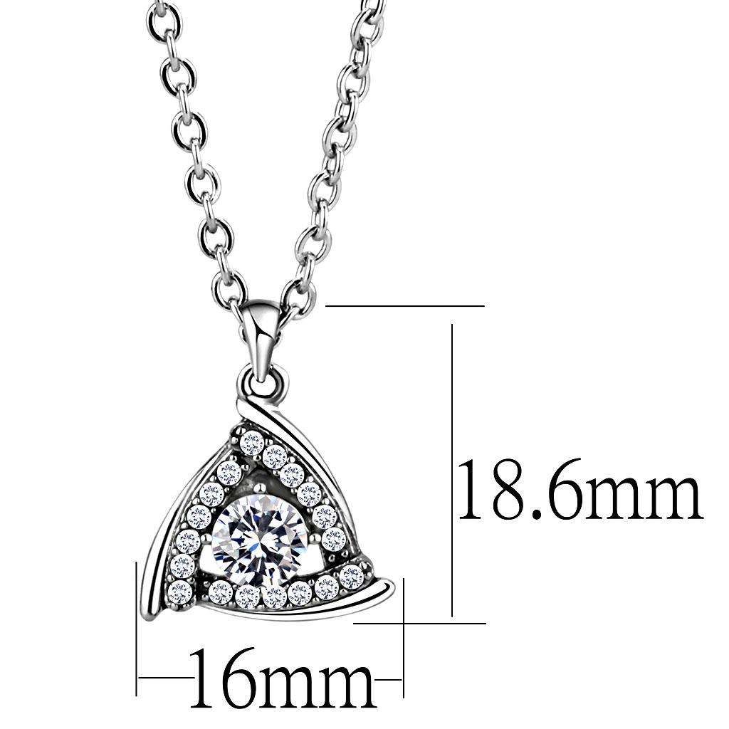 MADA301 - High polished (no plating) Stainless Steel Chain Pendant with AAA Grade CZ  in Clear