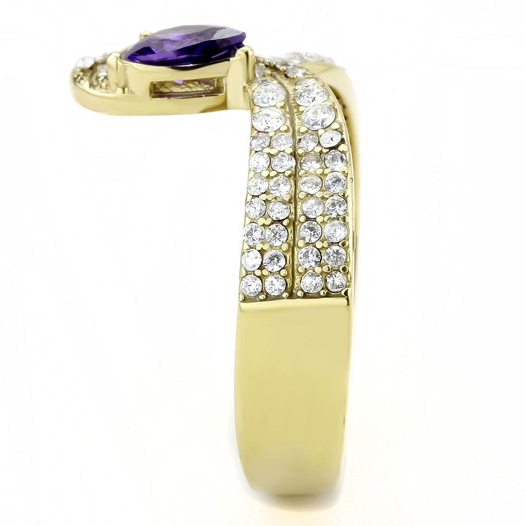 MADA304 - IP Gold(Ion Plating) Stainless Steel Ring with AAA Grade CZ  in Tanzanite