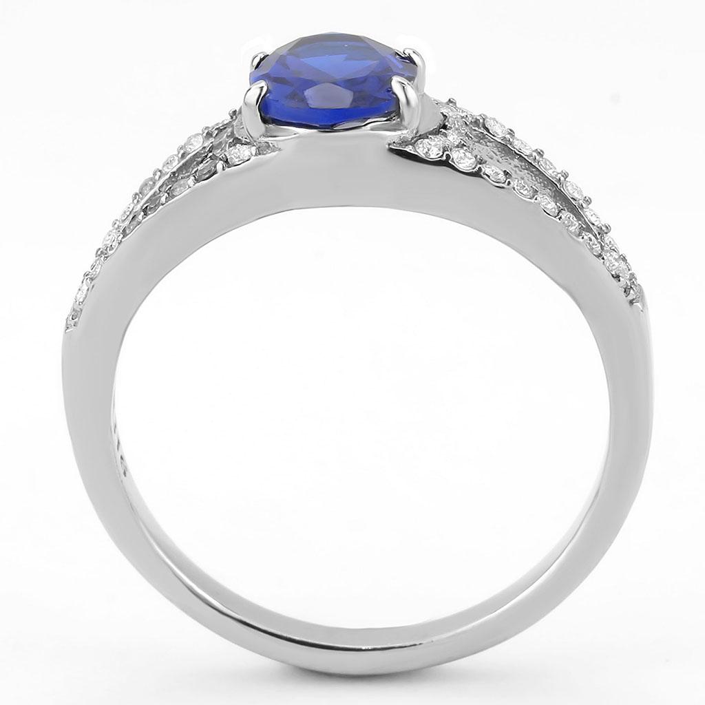 MADA306 - No Plating Stainless Steel Ring with Synthetic Spinel in London Blue