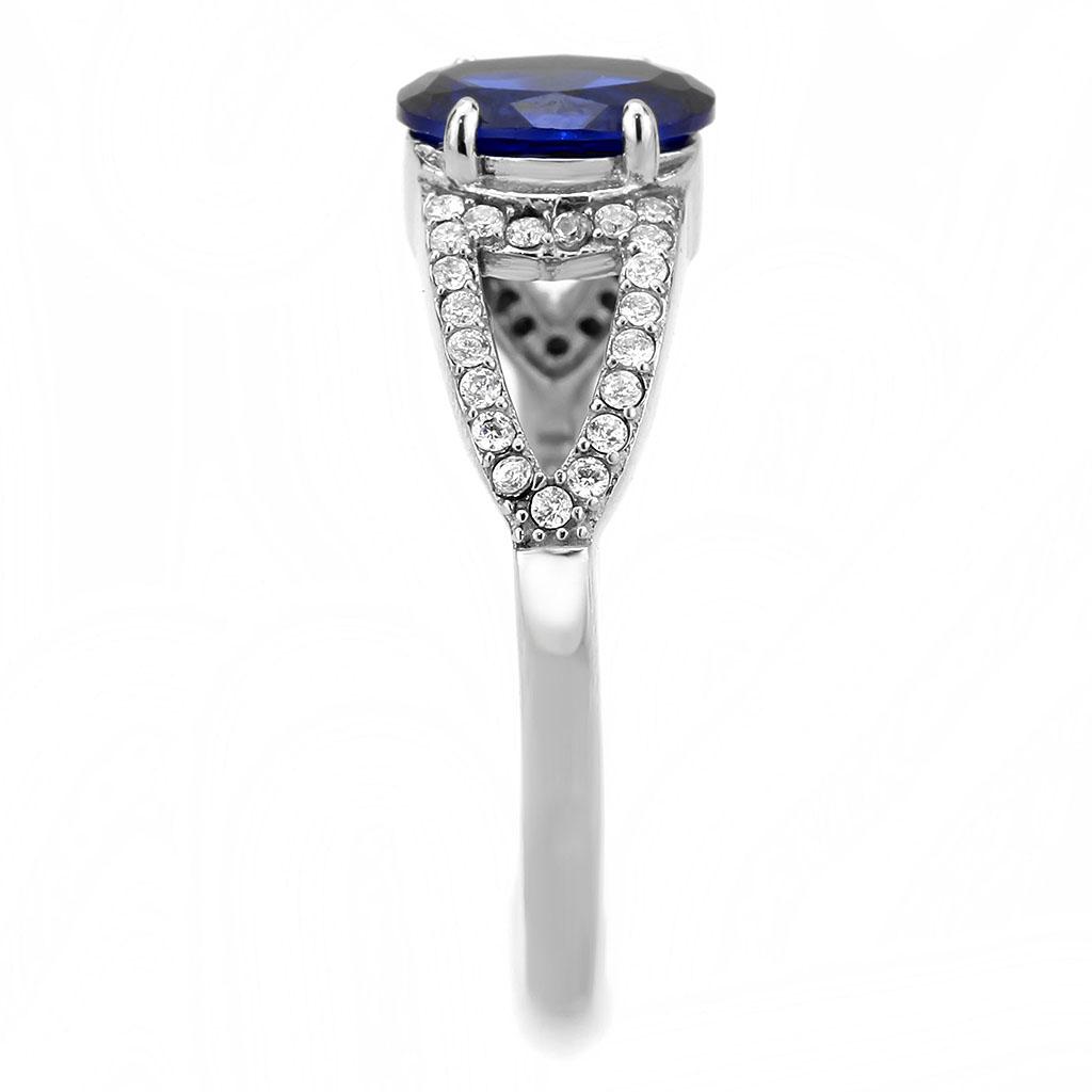 MADA306 - No Plating Stainless Steel Ring with Synthetic Spinel in London Blue