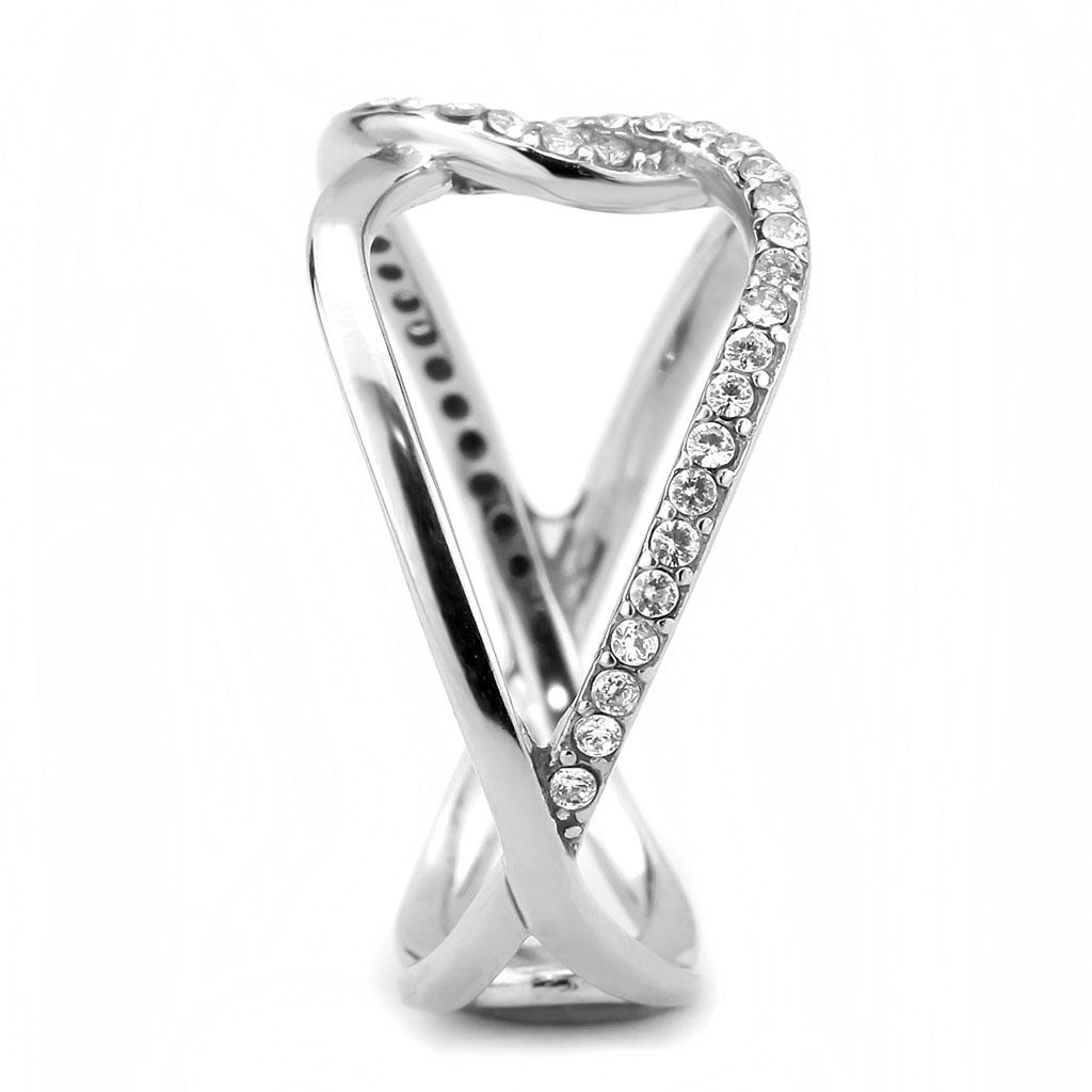 MADA307 - No Plating Stainless Steel Ring with AAA Grade CZ  in Clear