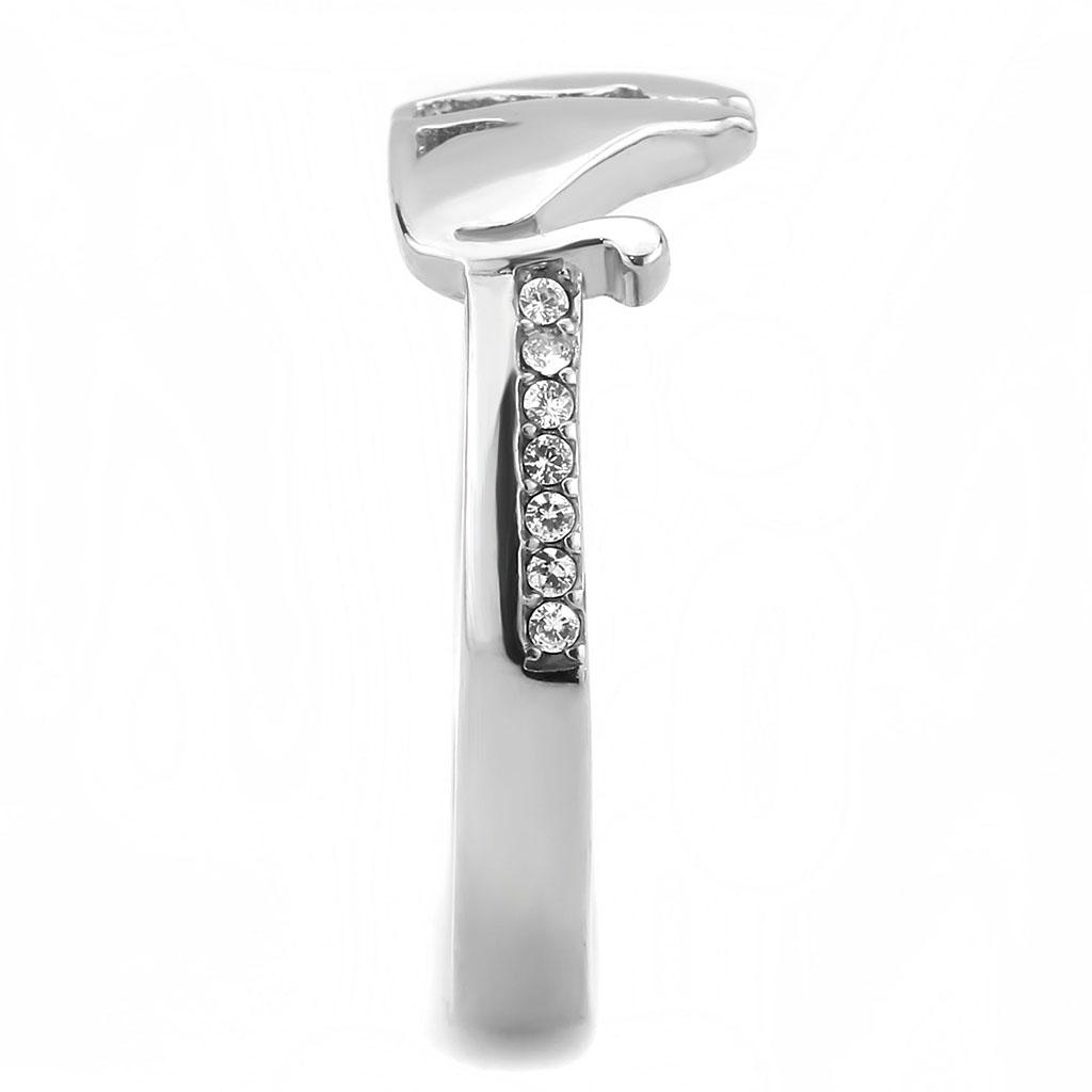 MADA309 - No Plating Stainless Steel Ring with AAA Grade CZ  in Clear