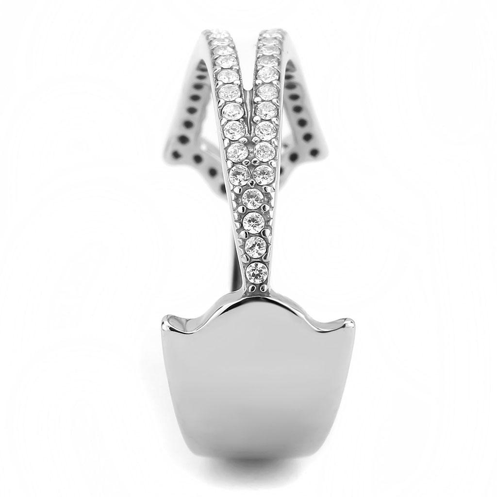 MADA310 - No Plating Stainless Steel Ring with AAA Grade CZ  in Clear