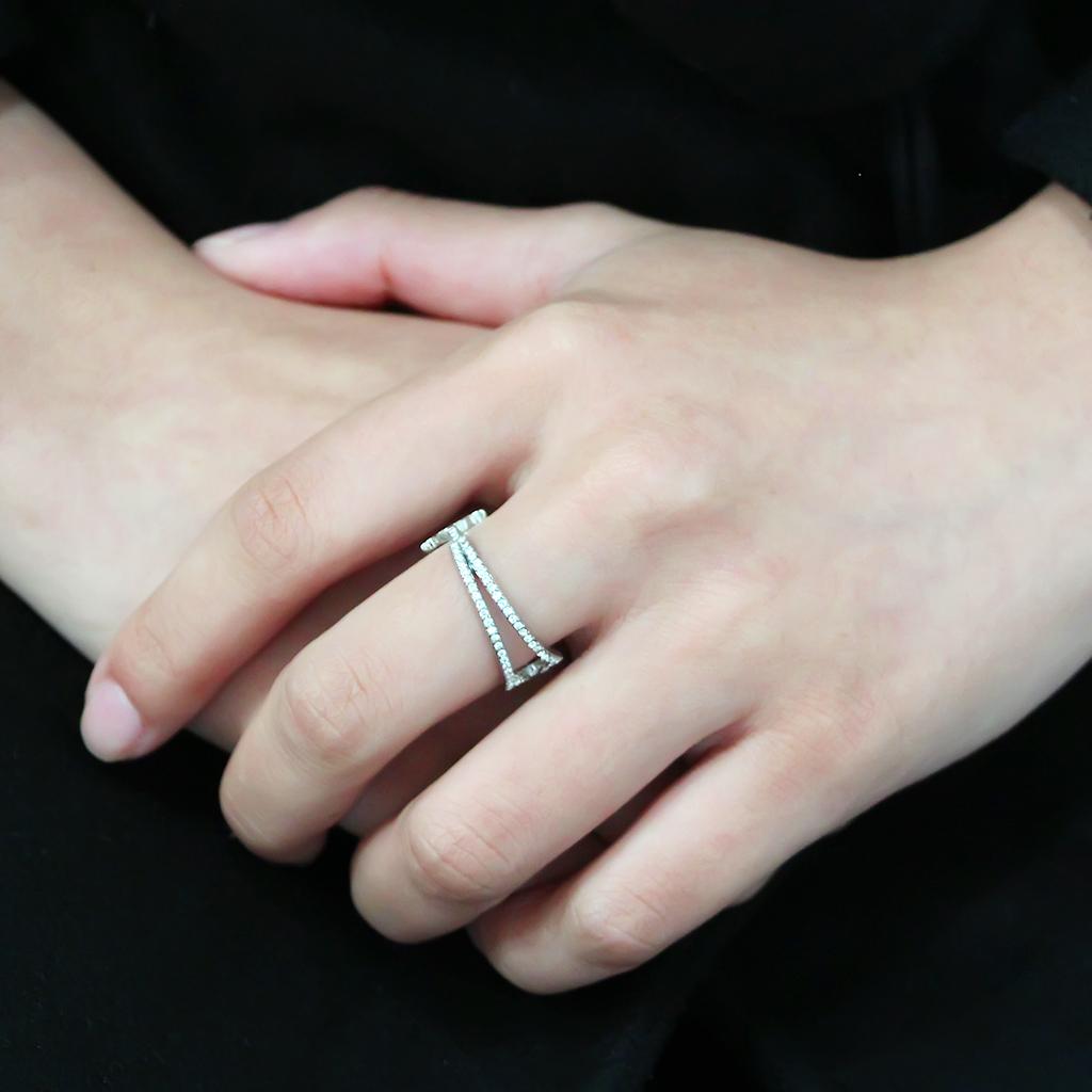 MADA310 - No Plating Stainless Steel Ring with AAA Grade CZ  in Clear