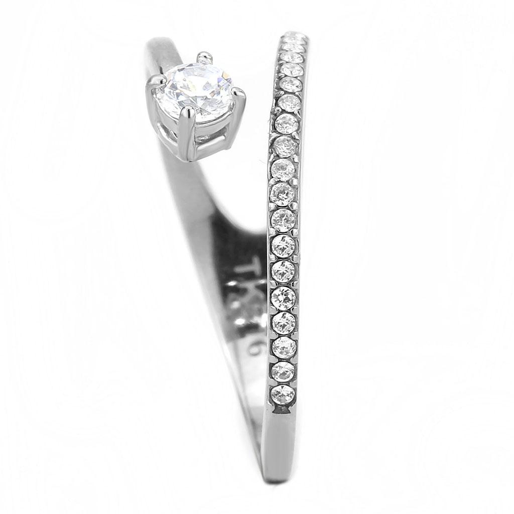 MADA316 - No Plating Stainless Steel Ring with AAA Grade CZ  in Clear