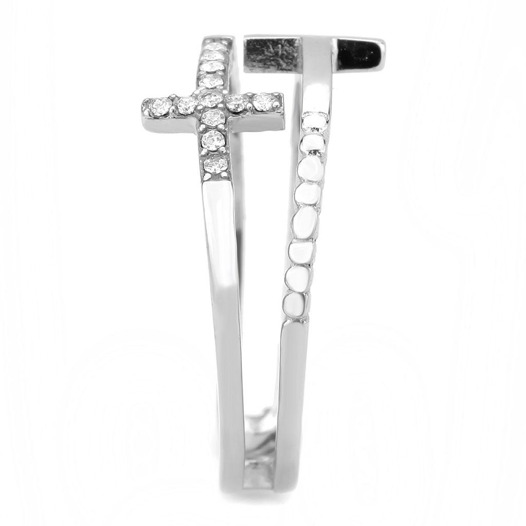 MADA319 - No Plating Stainless Steel Ring with AAA Grade CZ  in Clear