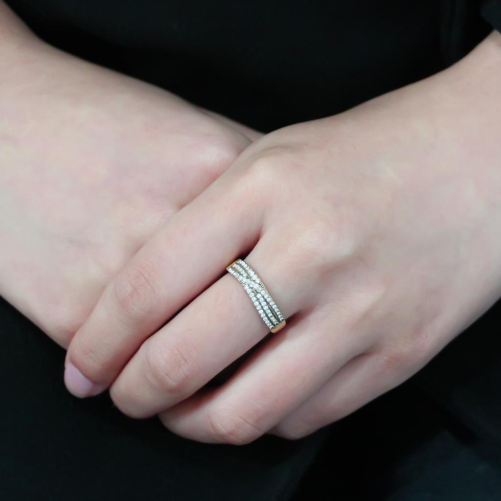 MADA321 - IP Gold(Ion Plating) Stainless Steel Ring with AAA Grade CZ  in Clear