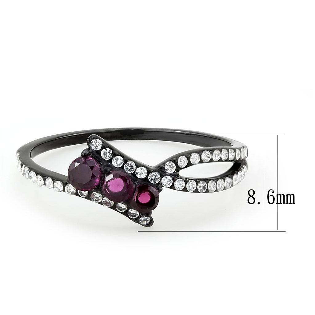 MADA324 - IP Black(Ion Plating) Stainless Steel Ring with AAA Grade CZ  in Fuchsia
