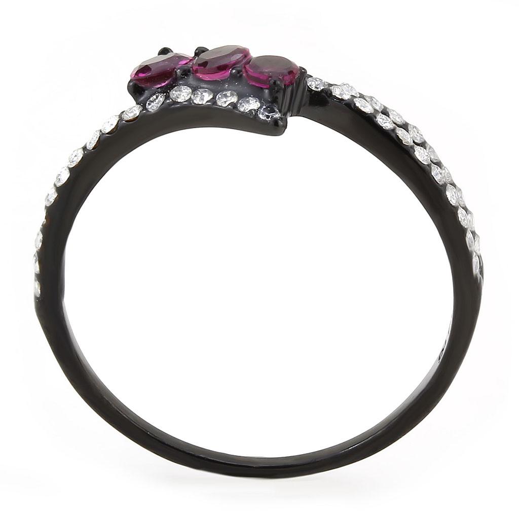 MADA324 - IP Black(Ion Plating) Stainless Steel Ring with AAA Grade CZ  in Fuchsia