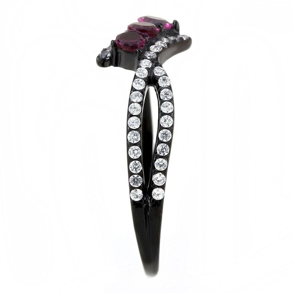 MADA324 - IP Black(Ion Plating) Stainless Steel Ring with AAA Grade CZ  in Fuchsia