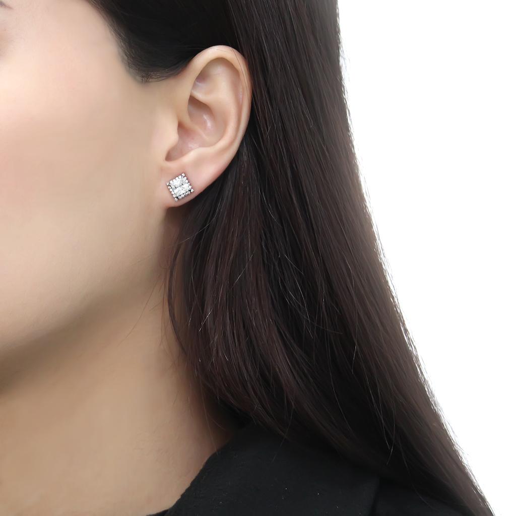 MADA326 - No Plating Stainless Steel Earrings with AAA Grade CZ  in Clear
