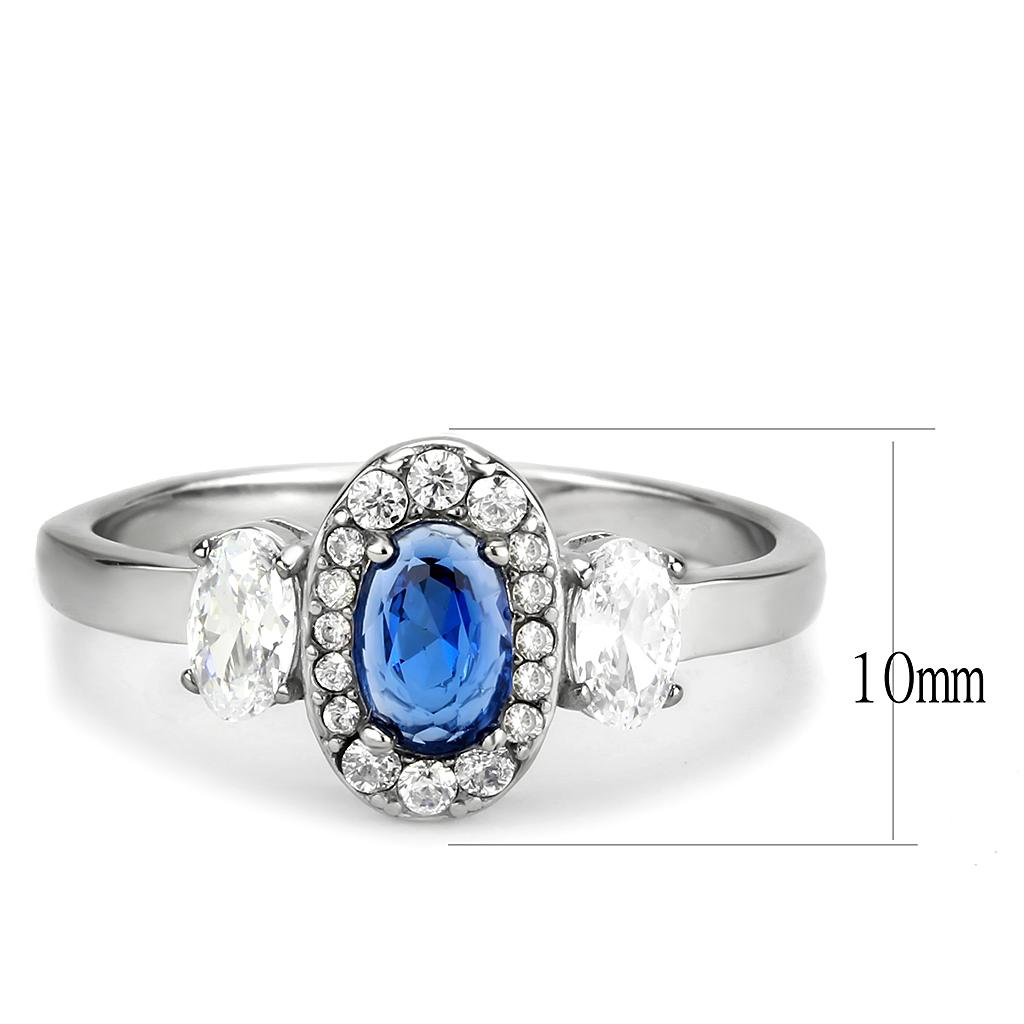 MADA337 - No Plating Stainless Steel Ring with Synthetic Spinel in London Blue