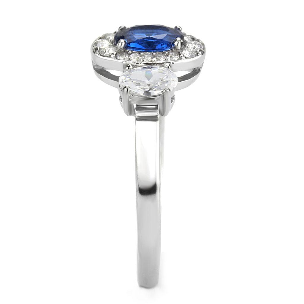 MADA337 - No Plating Stainless Steel Ring with Synthetic Spinel in London Blue