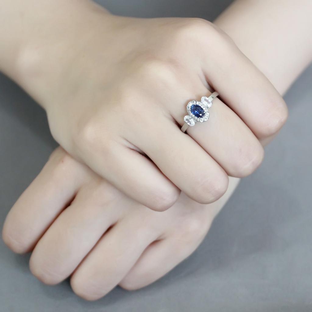 MADA337 - No Plating Stainless Steel Ring with Synthetic Spinel in London Blue