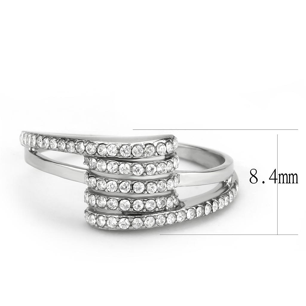 MADA342 - No Plating Stainless Steel Ring with AAA Grade CZ  in Clear