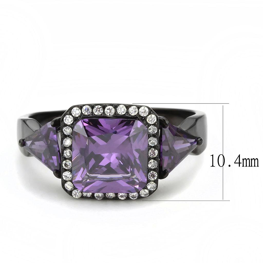 MADA346 - IP Black(Ion Plating) Stainless Steel Ring with AAA Grade CZ  in Amethyst