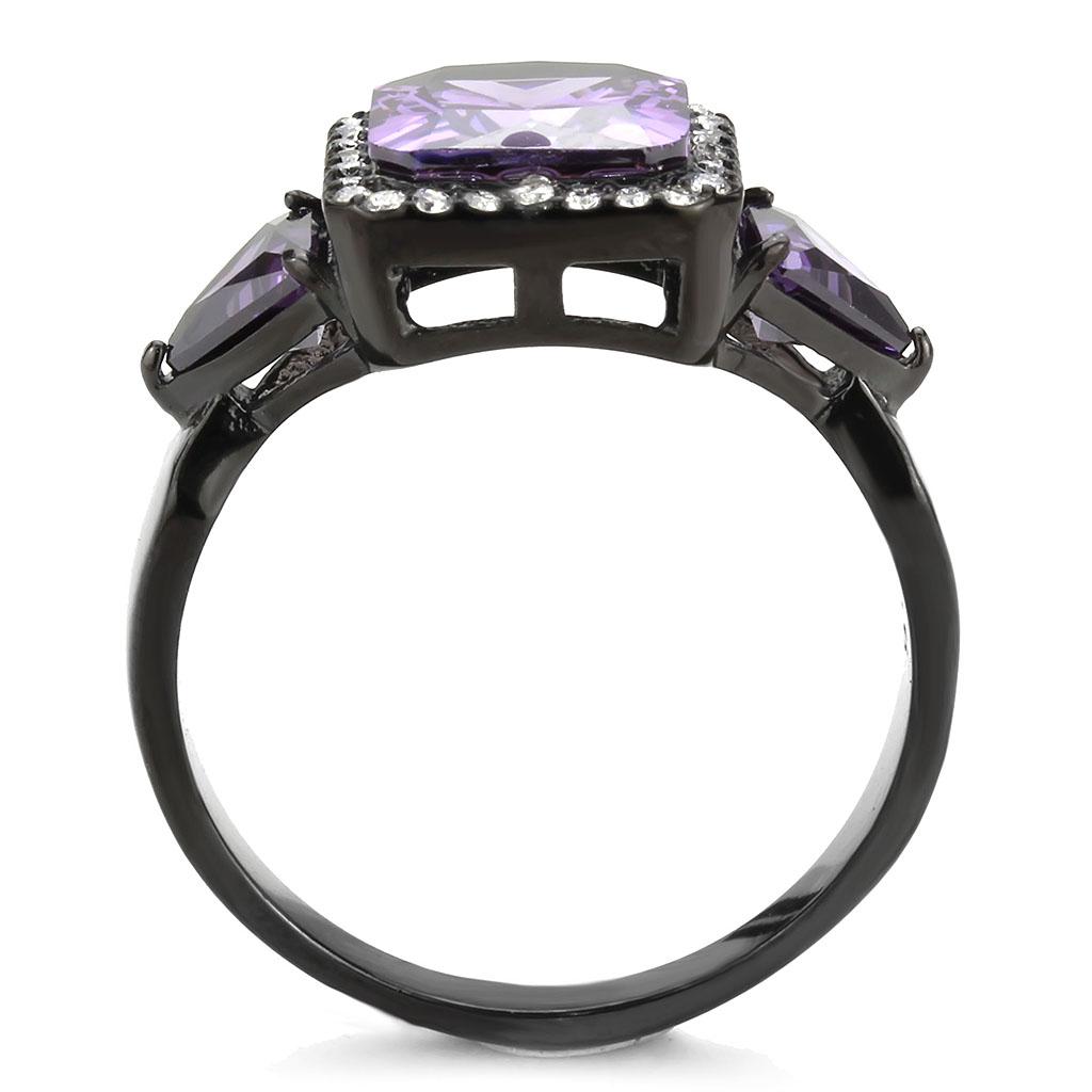 MADA346 - IP Black(Ion Plating) Stainless Steel Ring with AAA Grade CZ  in Amethyst