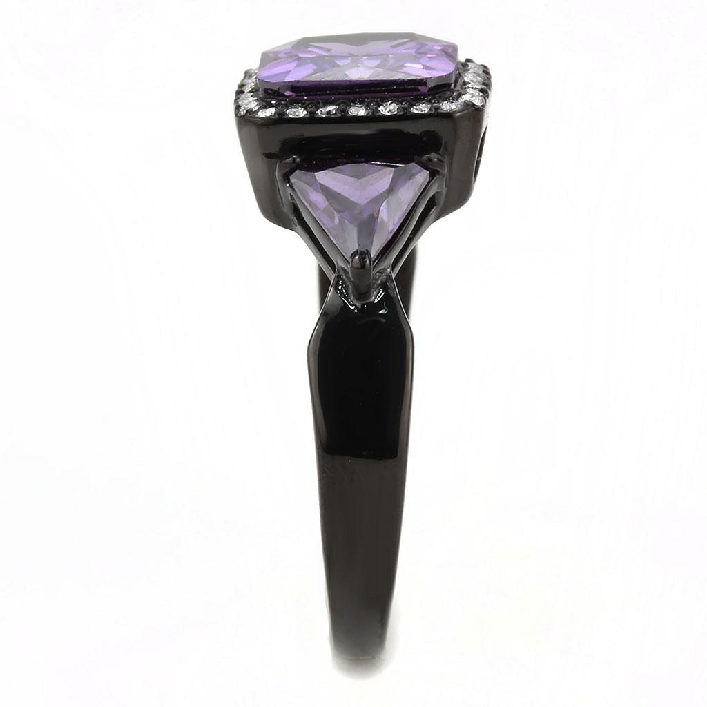 MADA346 - IP Black(Ion Plating) Stainless Steel Ring with AAA Grade CZ  in Amethyst