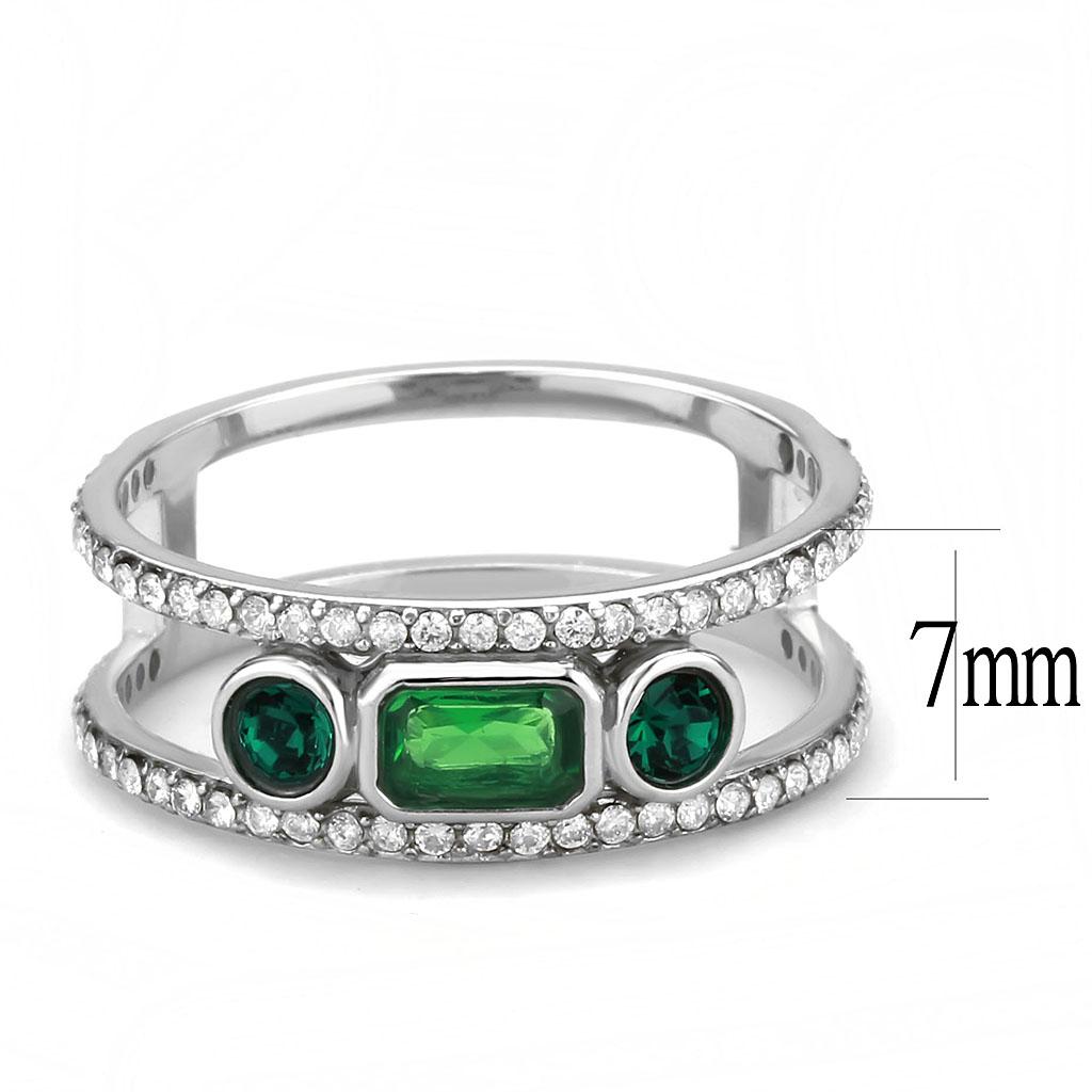 MADA348 - High polished (no plating) Stainless Steel Ring with Synthetic Synthetic Glass in Emerald