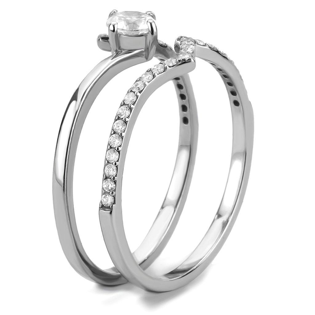 MADA350 - High polished (no plating) Stainless Steel Ring with AAA Grade CZ  in Clear