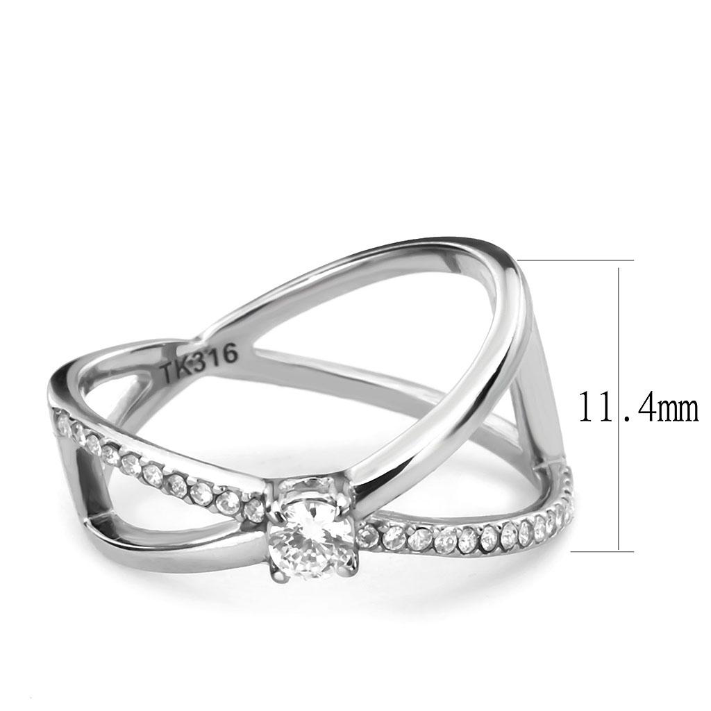 MADA351 - High polished (no plating) Stainless Steel Ring with AAA Grade CZ  in Clear