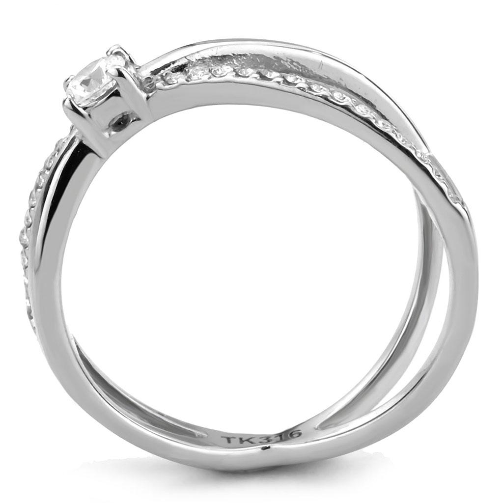 MADA351 - High polished (no plating) Stainless Steel Ring with AAA Grade CZ  in Clear