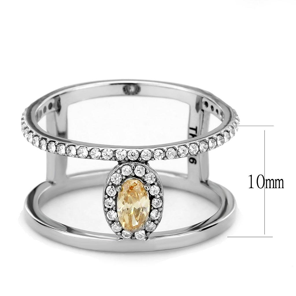 MADA352 - High polished (no plating) Stainless Steel Ring with AAA Grade CZ  in Champagne