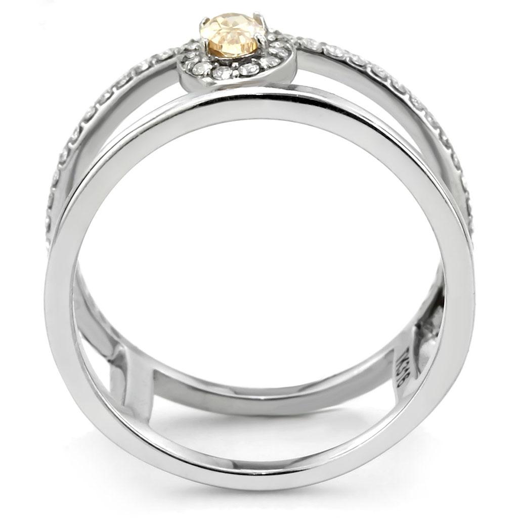 MADA352 - High polished (no plating) Stainless Steel Ring with AAA Grade CZ  in Champagne