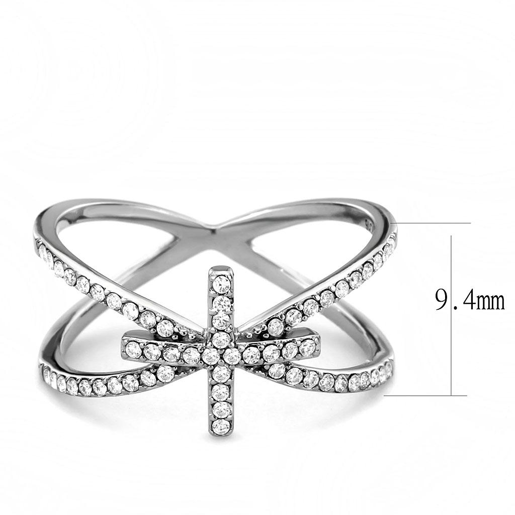 MADA353 - High polished (no plating) Stainless Steel Ring with AAA Grade CZ  in Clear
