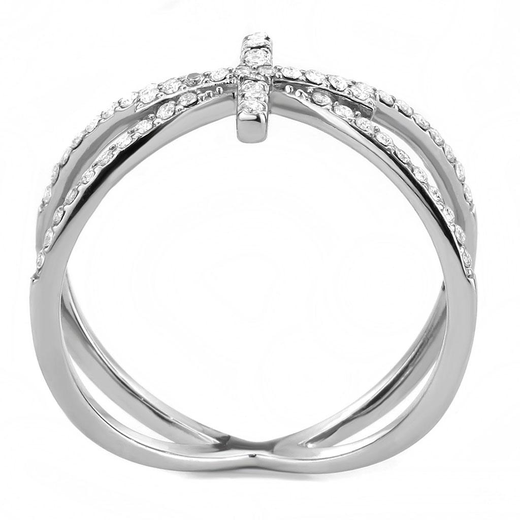MADA353 - High polished (no plating) Stainless Steel Ring with AAA Grade CZ  in Clear